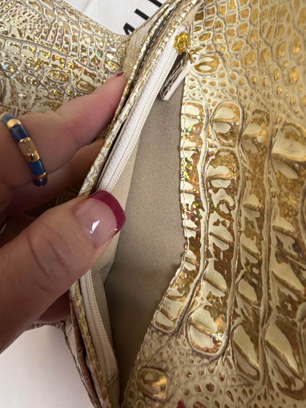 NWT Brahmin Caroline Satchel in champagne gold hologram with matching wallet. - Picture 12 of 15
